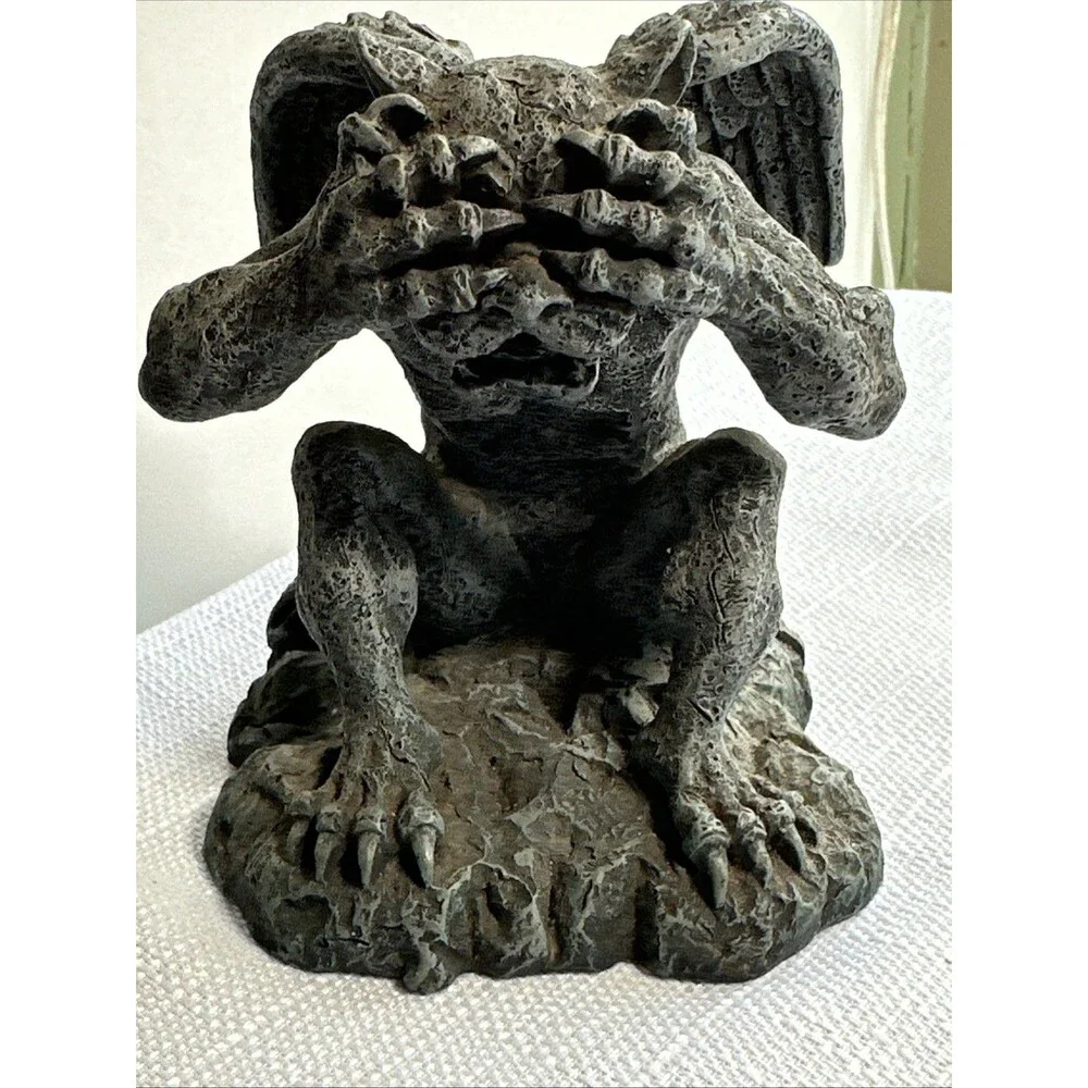Vintage Summit Collection 4” Gargoyle Statue Figurine Gray Stone See No Evil